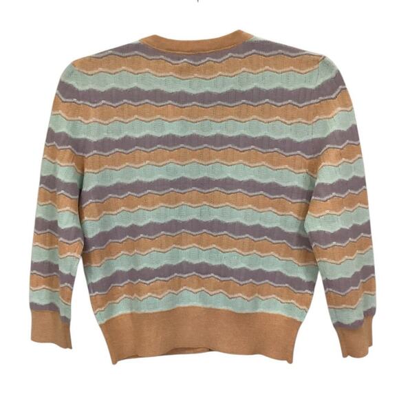 Alice + Olivia Wave Stripe Summer Knit Cardigan In Pastels Size Small - Picture 6 of 11